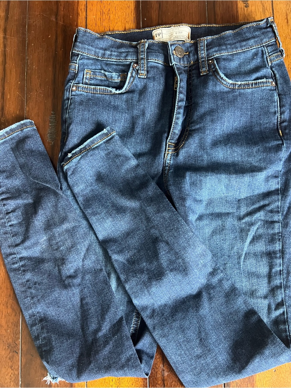 Free People Dark Blue Distressed Skinny Jeans